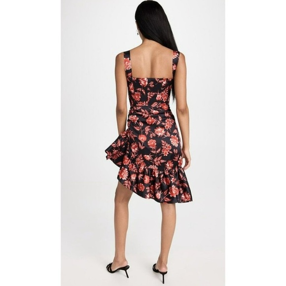 Autumn Adeigbo// Floral Black and Red Zoe Asymmetrical Ruffle Hem Dress - Picture 3 of 10